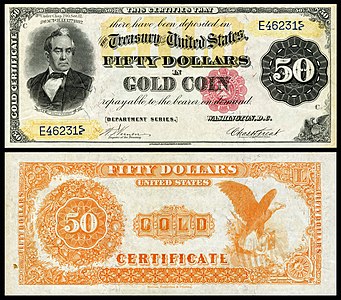 Fifty-dollar gold certificate from the series of 1882, by the Bureau of Engraving and Printing
