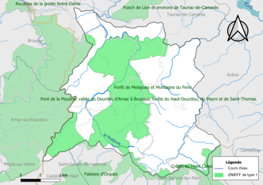 Carte des ZNIEFF de type 1 de la commune.