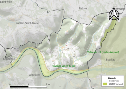 Carte des ZNIEFF de type 2 sur la commune.