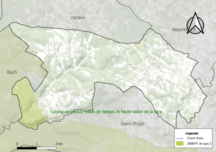 Carte de la ZNIEFF de type 2 sur la commune.