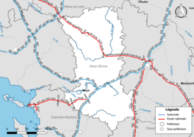 Carte du réseau routier national (autoroutes et routes nationales) dans le département des Deux-Sèvres