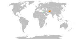 Map indicating locations of Israel and Afghanistan