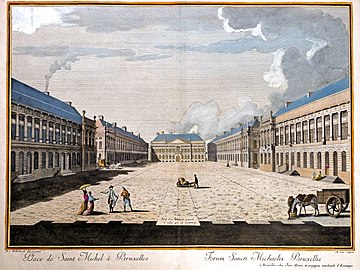 The Place Saint-Michel, aquarelled engraving by Ambroise Orio after a drawing by Bernard Ridderbosch, 1783