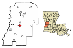 Location of DeRidder in Beauregard Parish, Louisiana.