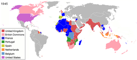 نقشه امپراتوری‌های استعماری در انتهای جنگ جهانی دوم، ۱۹۴۵.