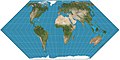 Image 2 Eckert II projection Map: Strebe, using Geocart The Eckert II projection is an equal-area pseudocylindrical map projection presented by Max Eckert-Greifendorff in 1906. In the equatorial aspect (where the equator is shown as the horizontal axis) the network of longitude and latitude lines consists solely of straight lines, and the outer boundary has the distinctive shape of an elongated hexagon. More selected pictures