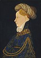 Profile Portrait of a Lady, c.1410 portrait of a woman wearing an "early balzo" with a plucked forehead