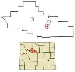 Location of Thermopolis in Hot Springs County, Wyoming.