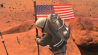 An artist's conception, from NASA, of an astronaut planting a US flag on Mars.