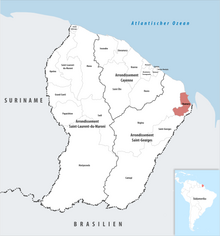 Location of the commune (in red) within French Guiana