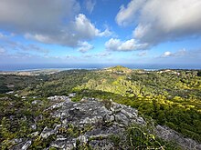 View from a scenic overlook at Grande Montagne Nature Reserve, Rodrigues, Mauritius.