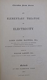 Title page to a 1881 copy of James Clerk Maxwell's "Elementary Treatise on Electricity," which was edited by Garnett