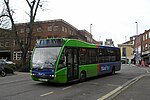 One of the emergency fleet sent to cover for the takeover of the First Southampton network, an Optare Versa brought from Swindon's Bus Company, in Southampton in February 2023.[90]