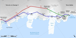 Carte montrant le détail des trajets effectués par le groupe de l'est lointain.