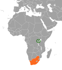 Map indicating locations of Rwanda and South Africa