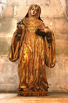 devotional statute of Blessed Humbeline from 17th century Portugal, painted, with habit in gold