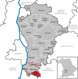 Läget för Steindorf i Landkreis Aichach-Friedberg