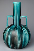 Vase, 1892-94, at 50 cm tall one of Dresser's largest designs, an original for Ault Pottery (in other colours at V&A)