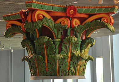 Reconstructed Corinthian capital, with original colours