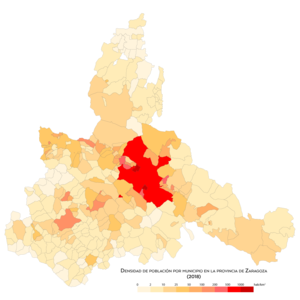 Densidad de población por municipio en 2018