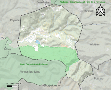 Carte de la ZNIEFF de type 1 sur la commune.