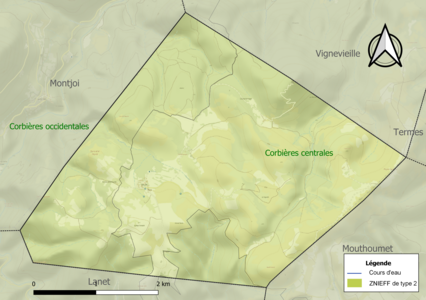 Carte des ZNIEFF de type 2 sur la commune.