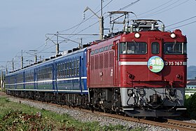 ED75 767牽引のリバイバル急行「津軽」 （2019年7月28日 浪岡駅 - 北常盤駅間）