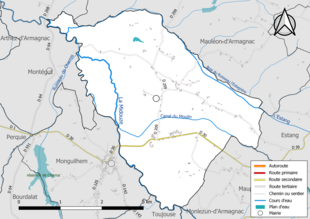 Carte en couleur présentant le réseau hydrographique de la commune