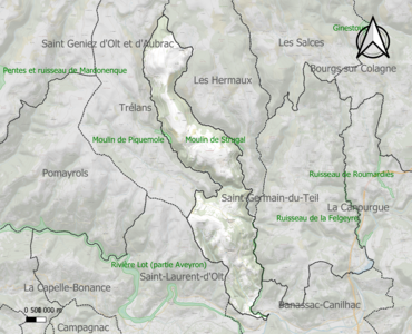 Carte des ZNIEFF de type 1 sur la commune.