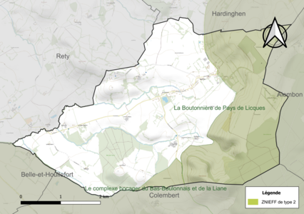 Carte des ZNIEFF de type 2 sur la commune.