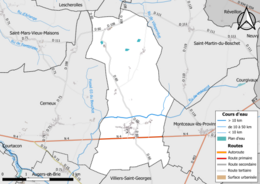 Carte en couleur présentant le réseau hydrographique de la commune