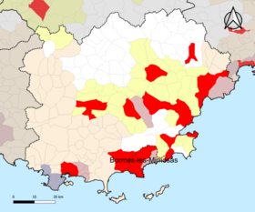 Localisation de l'aire d'attraction de Bormes-les-Mimosas dans le département du Var.