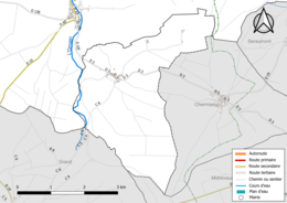 Carte en couleur présentant le réseau hydrographique de la commune