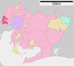 Location of Aisai in Aichi Prefecture, highlighted in pink