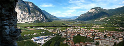 Salorno in the Adige valley, view from the Haderburg