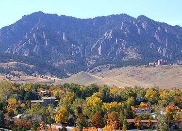 The Flatirons rock formations above Boulder, Colorado