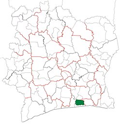 Location in Ivory Coast. Dabou Department has had these boundaries since 2005.