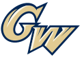 The buff and blue logo of the George Washington University Colonials