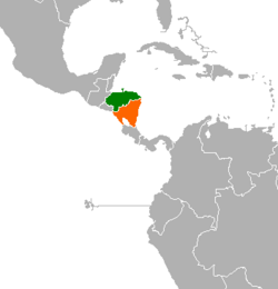 Map indicating locations of Honduras and Nicaragua