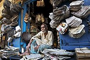 The recycling industry in India, a Varanasi paper bag seller