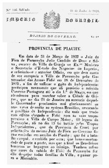 Documento de 1823 sobre a Batalha do Jenipapo.