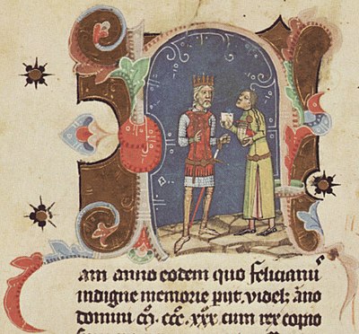 Chronicon Pictum, Hungarian, Hungary, King Charles I of Hungary, Basarab, Cuman, envoy, medieval, chronicle, book, illumination, illustration, history