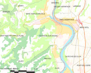 罗讷河畔图尔农市镇地图