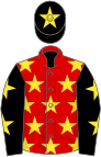 Red, yellow stars, black sleeves, yellow stars, black cap, yellow star