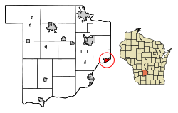 Location of Merrimac in Sauk County, Wisconsin.
