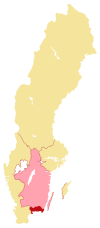 Länsrättens domkrets (rött) samt den kammarrätt den föll under (ljusrosa).