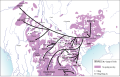 Image 22Map showing linguistic family tree overlaid on a geographic distribution map of Tai-Kadai family. This map only shows general pattern of the migration of Tai-speaking tribes, not specific routes, which would have snaked along the rivers and over the lower passes. (from History of Thailand)