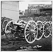 Black and white photo shows M1841 6-pounder field guns.