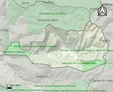 Carte des ZNIEFF de type 1 sur la commune.