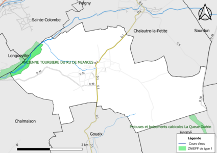 Carte des ZNIEFF de type 1 de la commune.